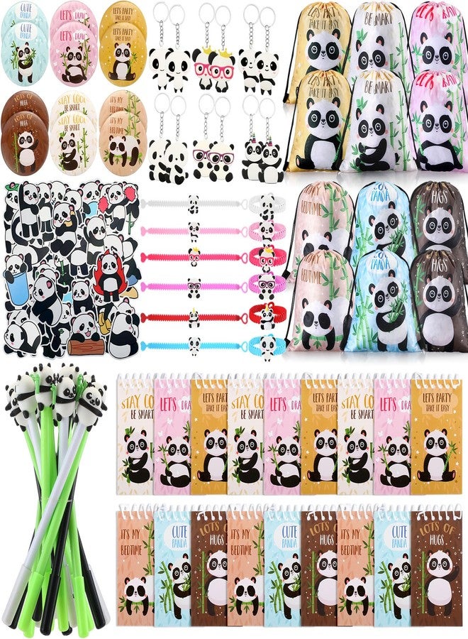 Abbylike 117 Pcs Panda Party Favors for Kids Panda Themed Birthday Party Decorations Include Stickers Keychain Notebook Drawstring Bags Badges Pens Silicone Wristbands - Image 1